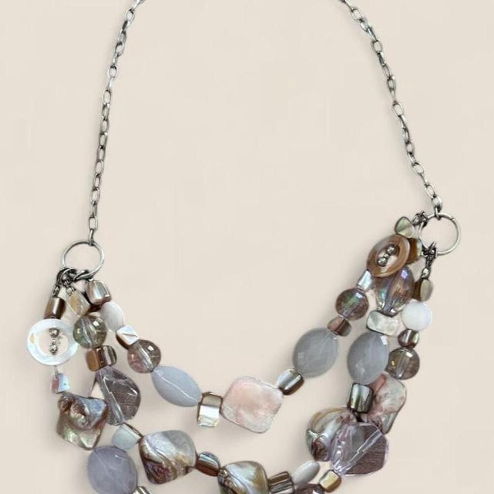 Pink Pearl & Iridescent Beaded Statement Necklace Y2K Coquette Fairycore